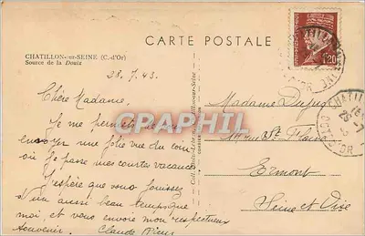 Fonte da Douix — Chatillon-sur-Seine (Côte-d'Or) — Carta postal — Verso