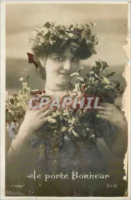 Mulher usando uma coroa e um buquê de louro — Editor E.L.D. n° 4186