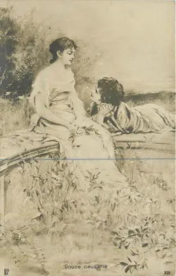 Douce causerie — cena de duas jovens mulheres — Alice Vaillant, n° XIII