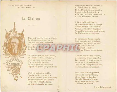 Os Cantos do Soldado — O Clarim — por Paul Déroulède — ed. I. Lapina, Paris 1915 — Verso