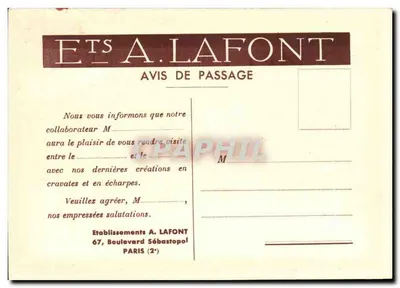 Cena invernal com carruagem — Editor A. Lafont, Paris — Verso