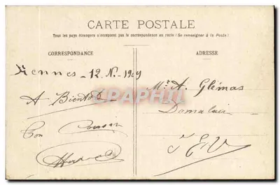 Dirigível La Fuite — Partida em Rennes — E.R. Paris, N° 14894 — Verso