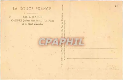 Cannes — La Playa y el Mont Chevalier — Les Editions d'Art Yvon, París — Reverso
