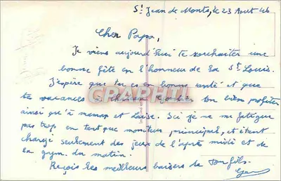 Arranjo de pêssegos e violetas — Boa festa — S. Jean de Montaigu, n° 23 abril 46 — Verso