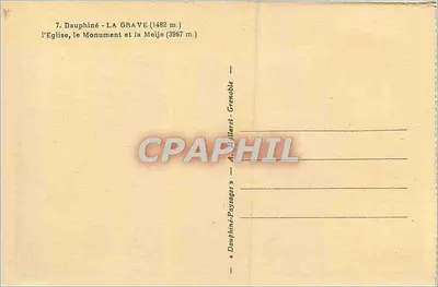 Dauphiné - LA GRAVE (1482 m.) — a Igreja, o Monumento e a Meije (3987 m.) — A. Millaret - Grenoble — Verso