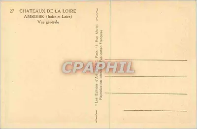 Zamek Loary — Amboise (Indre-et-Loire) — Ogólny widok — Wydawnictwo Sztuki Weyn, Paryż — Rewers