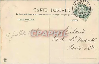Cauterets - A chegada, o Péguère & Hourmigiers — Fototipia Labouché, Toulouse — Verso