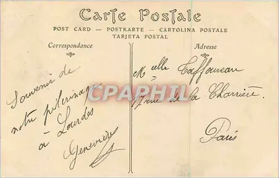 Lourdes — A Estátua da Virgem Coroada e o Castelo Forte — ND Pbot. — Verso