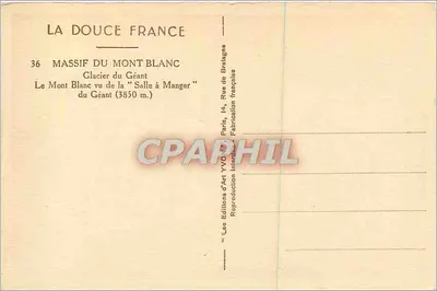 Massif do Mont Blanc — Glaciar do Gigante visto da « Sala de Jantar » (3850 m.) — Éditions d'Art YVO, Paris — Verso