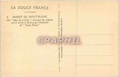 Massif du Mont Blanc — Mur de la Côte, zjazd ze szczytu na przełęcz Brenva przez trasę 'Haute Route' — Wydawnictwo Art Yvon, Paryż — Rewers