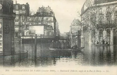 Inundações de Paris (Janeiro 1910) — Boulevard Diderot, canto da Rue de Bercy — LL.