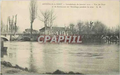 Joinville-le-Pont — Inundações de janeiro de 1910 — Vista do Ponte e do Restaurante da Ermitagem durante a cheia — E.M.