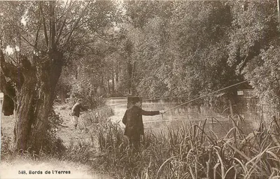 Bords de l'Yerres — pêcheurs au bord d'un étang — Cuvillier, Yerres, n°548