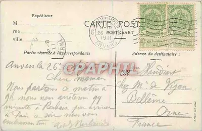 Anvers Le Steen — zbrojne bramie z mostem i statuami — wydawca anonimowy — Rewers