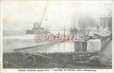 Paris inundado (janeiro de 1910) — Barragem de socorro (Quai Malaquais)