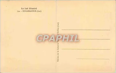 Rocamadour — widok panoramiczny wciętego w skałę wioska — Wydawnictwo Librairie Veyrat w St-Étienne (Lot) — Rewers
