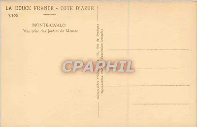 Monte-Carlo — Vista tirada dos Jardins de Mônaco — Edição Yvocagne — Verso