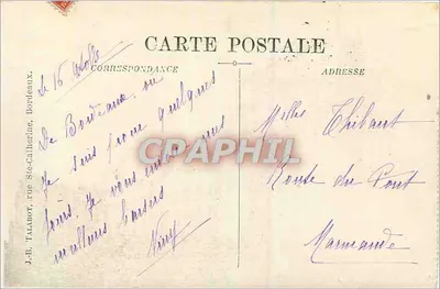 Most w Bordeaux — widok z łodzi żaglowej — wydawca J. B. Lefevre — Rewers