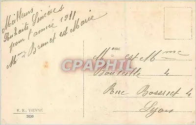 Besneeuwde familie — kerstscene — uitgever V. K. VIENNA, nr. 5030 — Achterkant