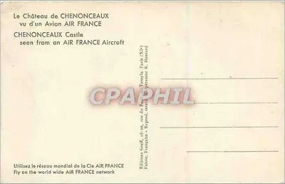 Zamek Chenonceaux — widok z samolotu AIR FRANCE — Éditions Greff — Rewers