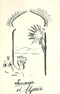 Souvenir d'Algérie — dessin d'arche et d'un lion — éditeur non visible
