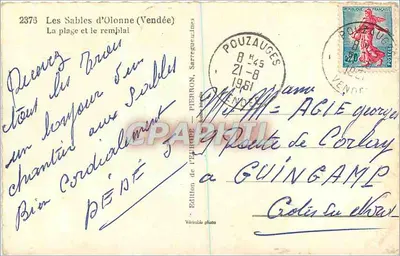 Les Sables d'Olonne (Vendée) — A praia e o dique — Edição de l'Étang, n° 2375 — Verso