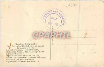 Firma dell'Armistizio — 11 Novembre 1918 — Edizione di Compiègne — Verso