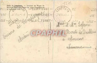 Interno del vagone del Maresciallo Foch a Compiègne — L'Armistizio firmato — Edizione — Verso