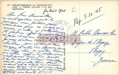 Teleférico de Veyrier-du-Lac — Cabine chegando à estação superior — Edição Gill, Annecy, n°111 — Verso