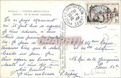 Australian Memorial — Villers-Bretonneux — Editions de Tallebant (Mame) — Back