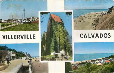 Villerville — Calvados — vista panorâmica com igreja e praia — La Cigogne, Rouen