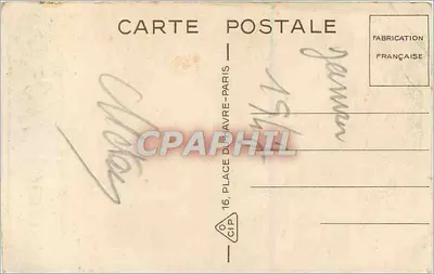 Scena zimowa — zasnieżony dom z trzema postaciami — M. Vivier, numer nie widoczny — Rewers