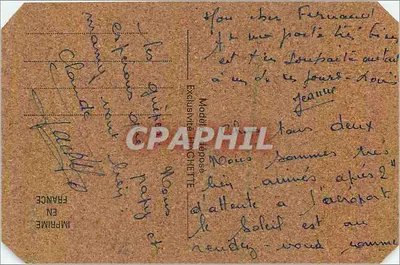 Carta postal de cortiça representando um mapa da Córsega — editor impressor na França — Verso