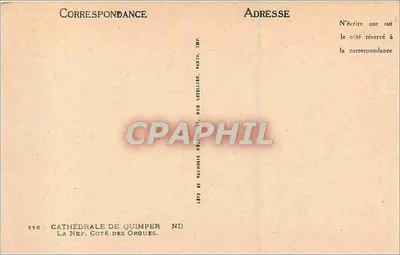 Katedra w Quimper — Nef, strona z organami — Wydawca: Rue Letellier, Paryż — Rewers