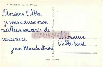 Auxerre — Vista sobre a Yonne — G. Raux, editor — Verso