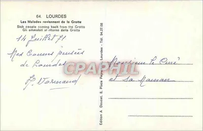 Lourdes — Chorzy wracają z Jaskini — Wydawnictwo A. Doucet, 8, Place Peyre, Lourdes — Rewers