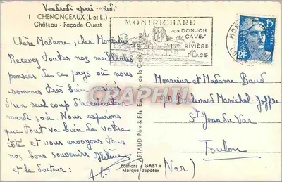 Castelo de Chenonceau — Fachada Oeste — Edições Gaby (Nar) — Verso