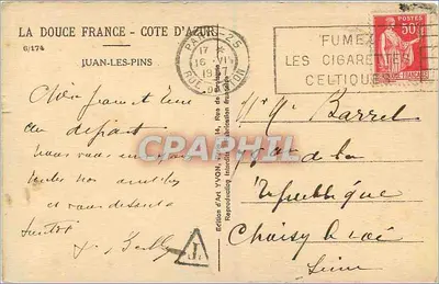 Juan-les-Pins — Widok sosnowego lasu — Wydawnictwo YVON — Rewers