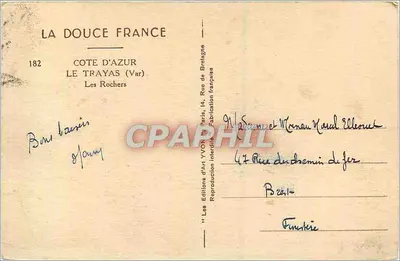 Les Rochers — Côte d'Azur (Var) — Edições d'Art Yvon, n°182 — Verso