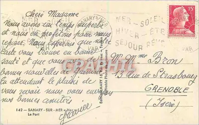 Sanary-sur-Mer — Uitzicht op de haven met palmboom — Uitgever Mary, n°142 — Achterkant