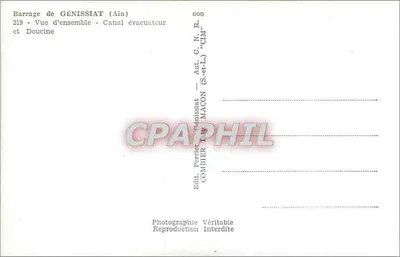 Zbiornik Génissiat (Ain) — Ogólny widok — Kanał odpływowy i Doucine — Wydawca: Perrier Combier, Autun — Rewers