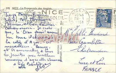 Nice — Promenada Anglika — widok plaży i portu — Wydawnictwo Anunier, nr 378 — Rewers