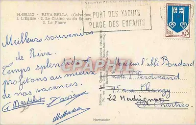 Riva-Bella — vista triptyque da igreja, do cassino e do farol — Edições « La Cigogne » — Verso