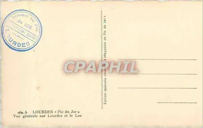 Lourdes — Ogólny widok Lourdes i Jeziora — Wydanie specjalne przeznaczone dla Magazynów Pic du Jer — Rewers