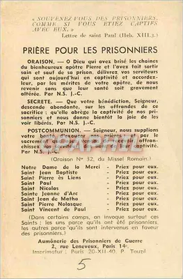 Nadzieja i miłosierdzie — List św. Pawła do Rzymian V, 5 — Imprimerie de l'Aumônerie des Prisonniers, Paryż — Rewers