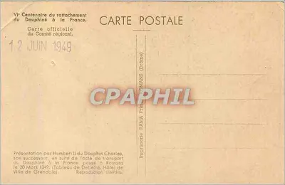 Przedstawienie Humberta II z Dauphiné — Obraz A. Debelle — Komitet regionalny Dauphiné — Rewers