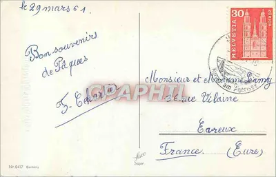 Wielkanoc — dwa kuryczki i jajka w koszyku — wydawca Nr. 0417 Niemcy — Rewers