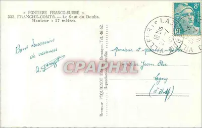De Sprong van de Doubs — Franse-Zwitserse grens — Uitgave Peugignot — Achterkant