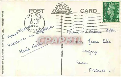 O dique na rio Dart, Huckfast, Devon — n° 7299 — Editor E. A. Sweetman & Son, Ltd. — Verso