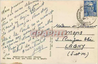 Montalivet-sur-Mer — Twisted pines from the storm — Edition Renaud, n°52 — Back